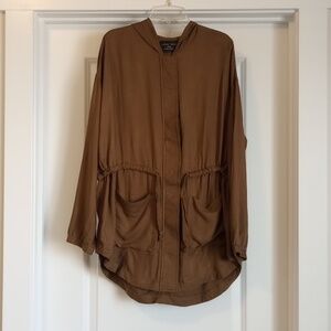 Love Tree Womens Jacket Sz S Olive Green Drawstring Zipper Lightweight Layer Fun